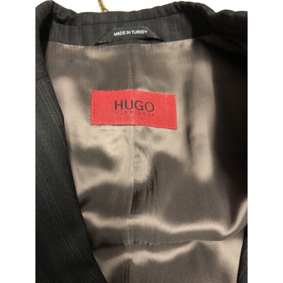 Hugo Boss Men's Blazer Black Brown Stripe Pure Wool Fully Lined Size 40R - Picture 8 of 12